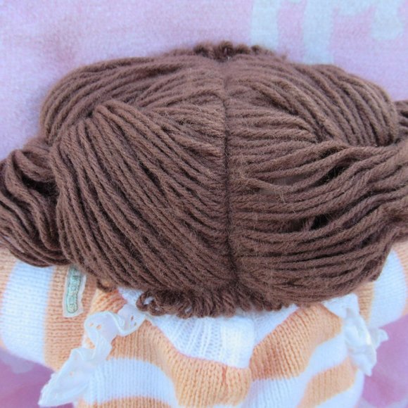 Cabbage Patch Kids Girl '86 Brunette Tongue Brown Eyes Peach Stripe Knit 2 Piece - Picture 6 of 13